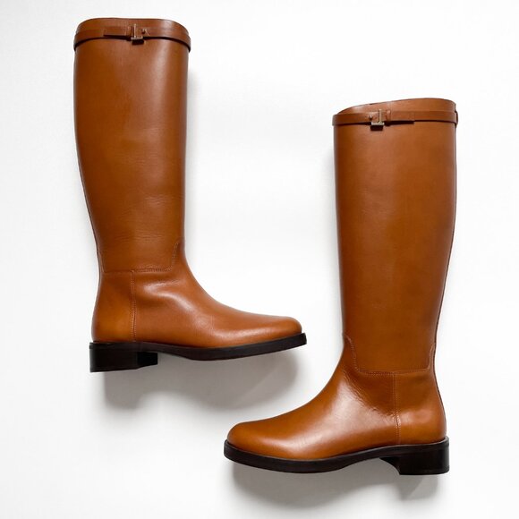Lafayette 148 Wren Riding Boot in Vachetta Leather Copper EU 37.5 US 7.5 NEW - Picture 4 of 14